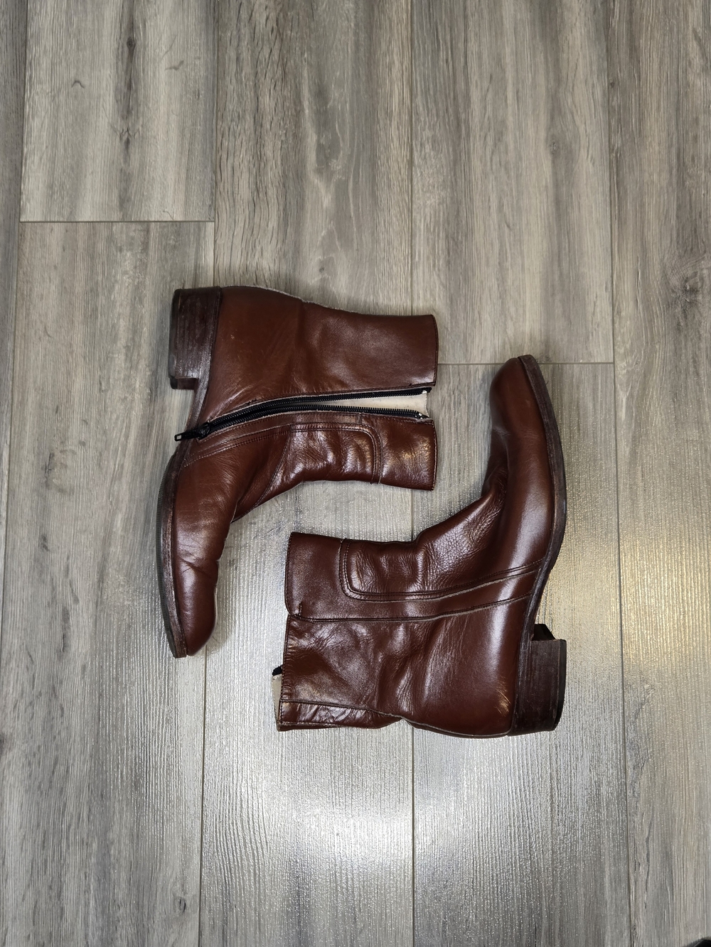 Dark Brown Leather Ankle Boots with Side Zipper